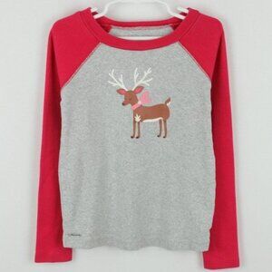 American Girl Girls Size 8 Gray Red Reindeer Graphic Long Sleeve Pajama Top